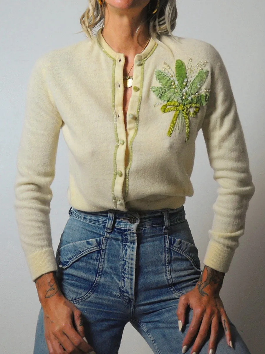 1950's Bouquet Cashmere Cardigan