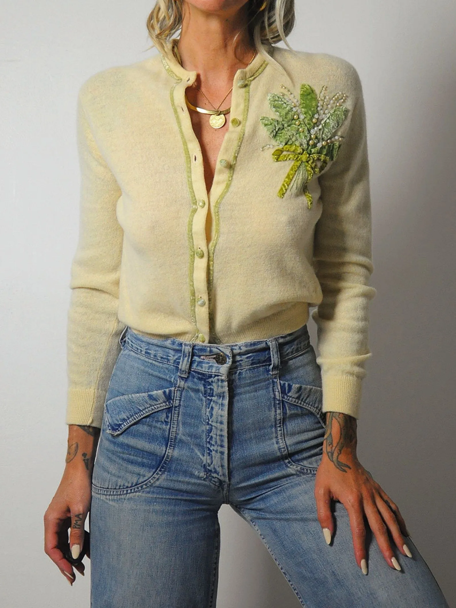 1950's Bouquet Cashmere Cardigan