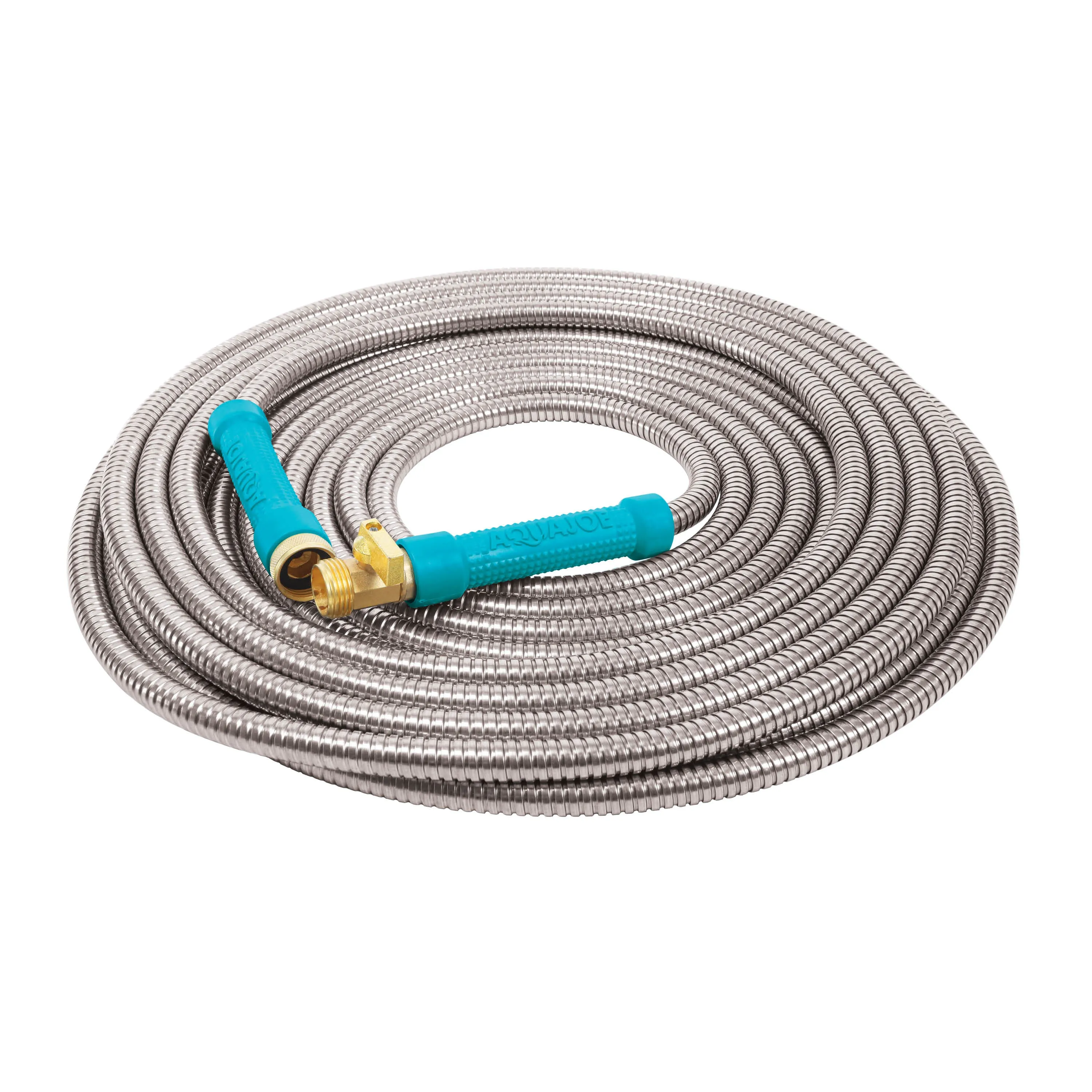 Aqua Joe AJSGH50-MAX Heavy-Duty Puncture Proof Kink-Free Garden Hose | 50-Foot | 1/2-Inch | w/ Brass Fitting & On/Off Valve | Spiral Constructed 304-Stainless Steel Metal