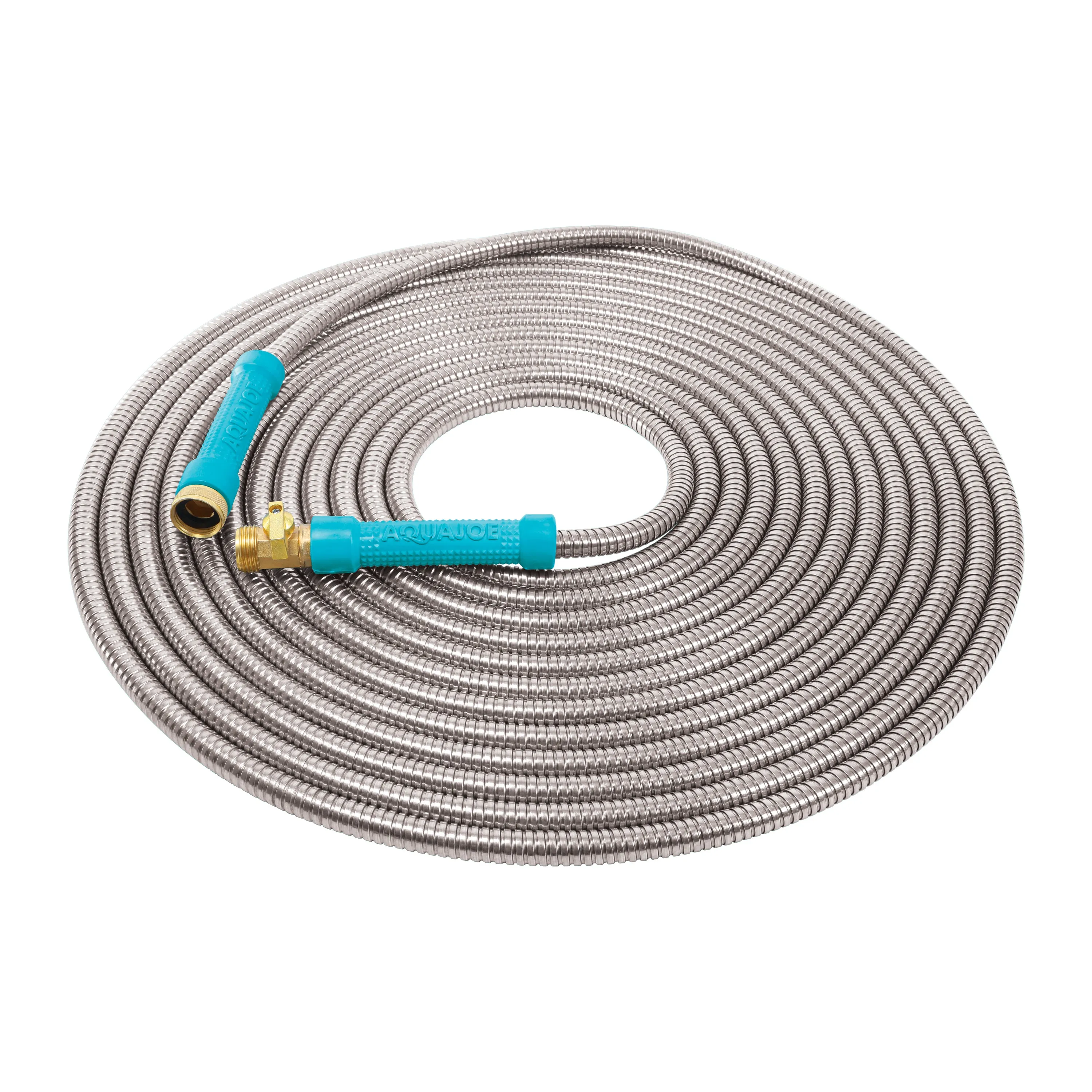 Aqua Joe AJSGH50-MAX Heavy-Duty Puncture Proof Kink-Free Garden Hose | 50-Foot | 1/2-Inch | w/ Brass Fitting & On/Off Valve | Spiral Constructed 304-Stainless Steel Metal