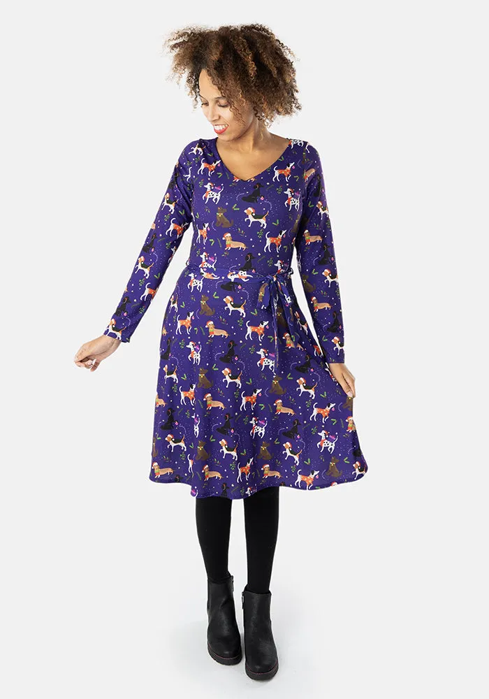 Augustus Christmas Dogs Print Dress