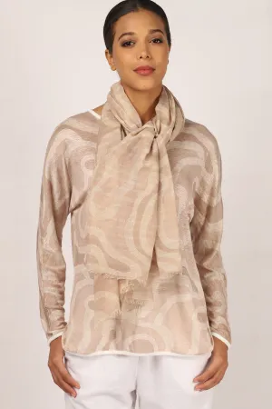 Beige-Abstract-Silk-Linen-Matching-Set