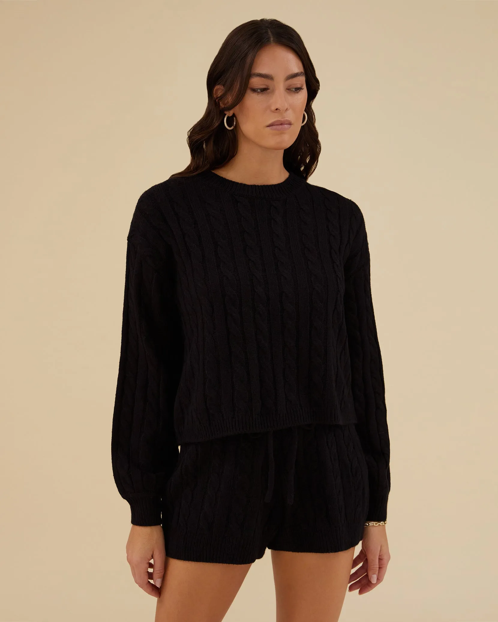 Boxy Cable Crew Sweater