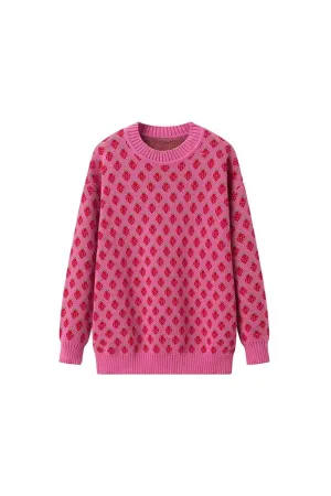 'Brianna' Strawberry Jacquard Knit Sweater