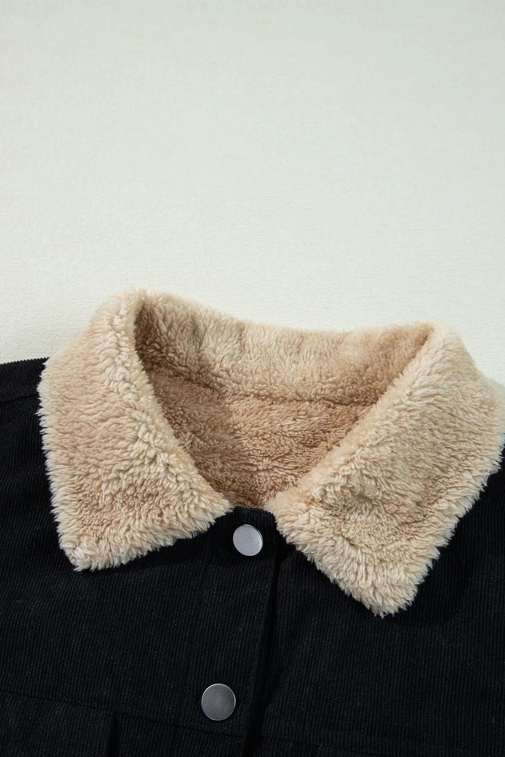 Fleece Lined Button-up Collared Corduroy Crop Jacket