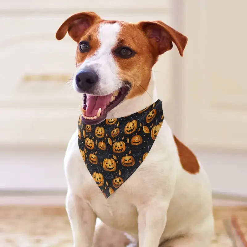 Halloween Pumpkin Pet Bandana with Jack-o’-Lantern Pattern