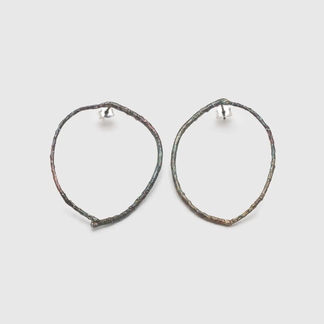 Hoop branches - long earrings - silver 925 - rainbow patina