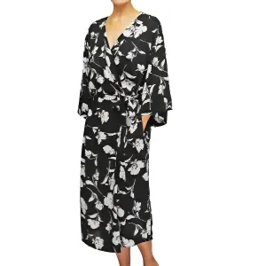 Long Black Floral Print Robe