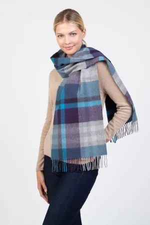 Made in Scotland Tartan 2 Wide Cashmere Scarf - Blue