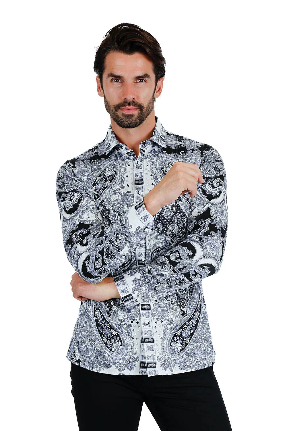 Men's Button-Up Rhinestone Paisley Shirt