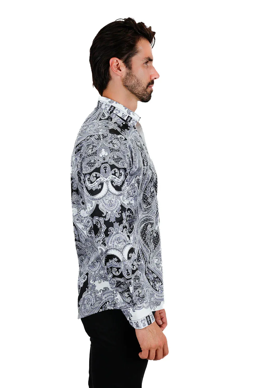 Men's Button-Up Rhinestone Paisley Shirt