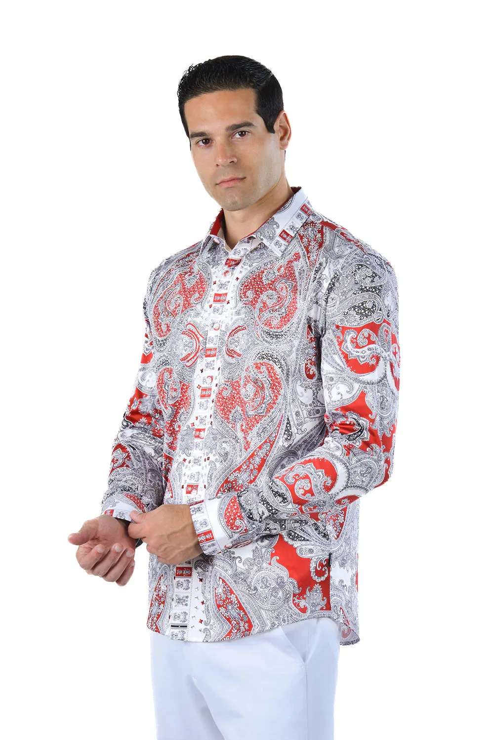 Men's Button-Up Rhinestone Paisley Shirt