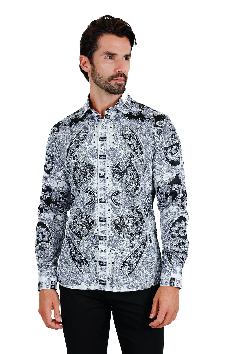 Men's Button-Up Rhinestone Paisley Shirt