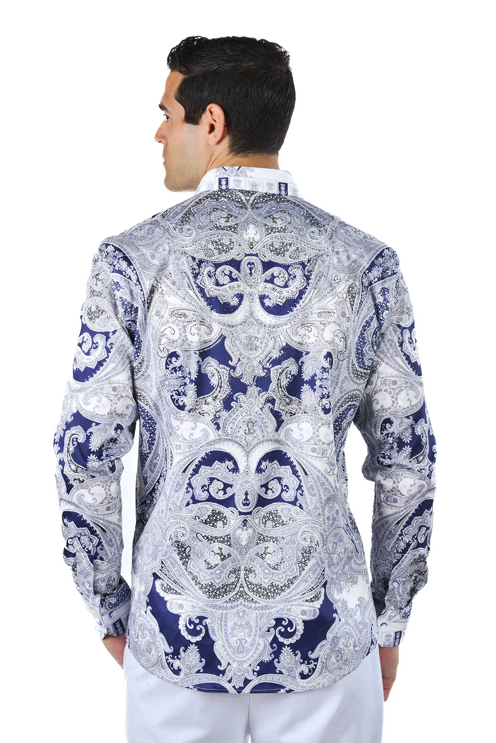 Men's Button-Up Rhinestone Paisley Shirt