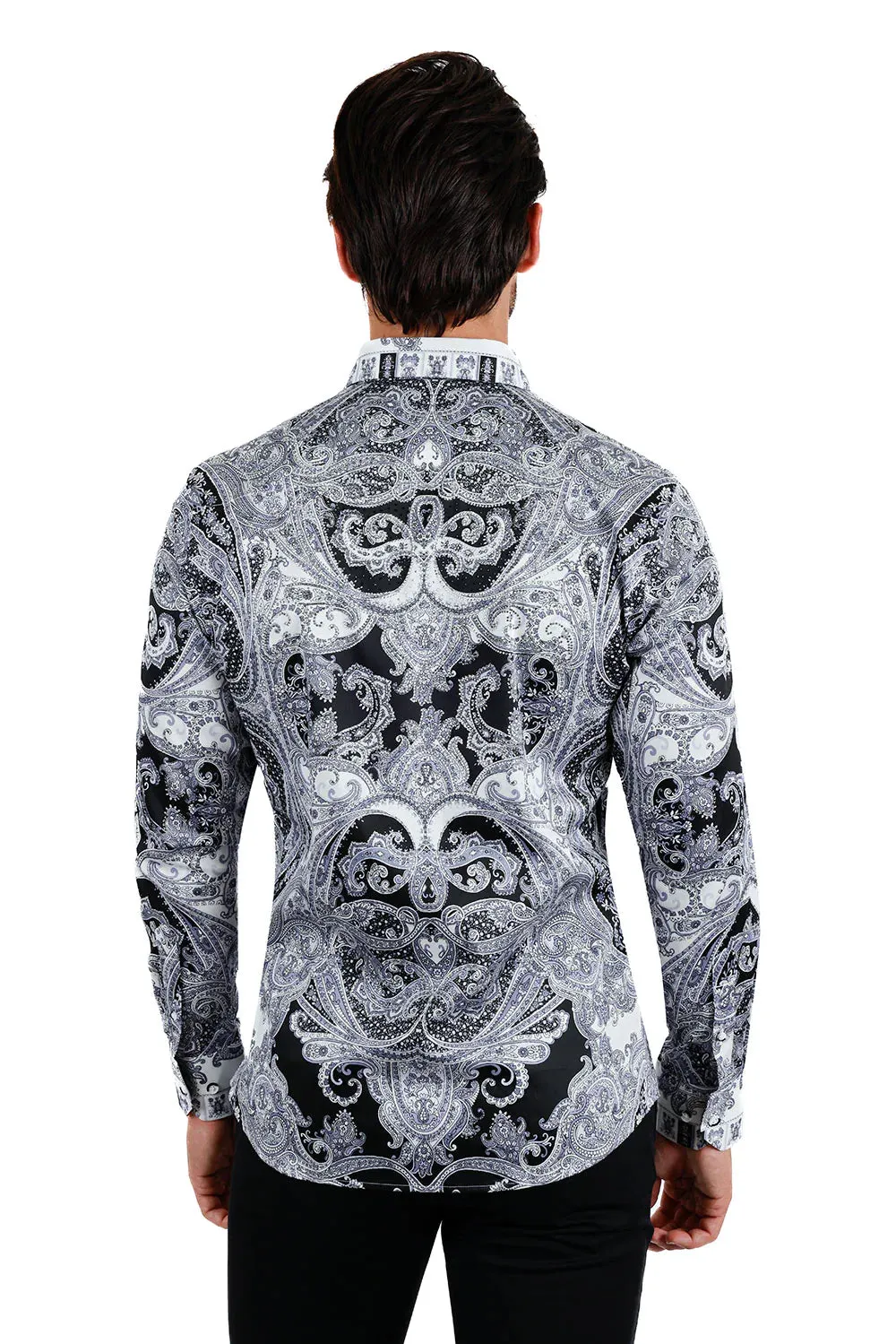 Men's Button-Up Rhinestone Paisley Shirt