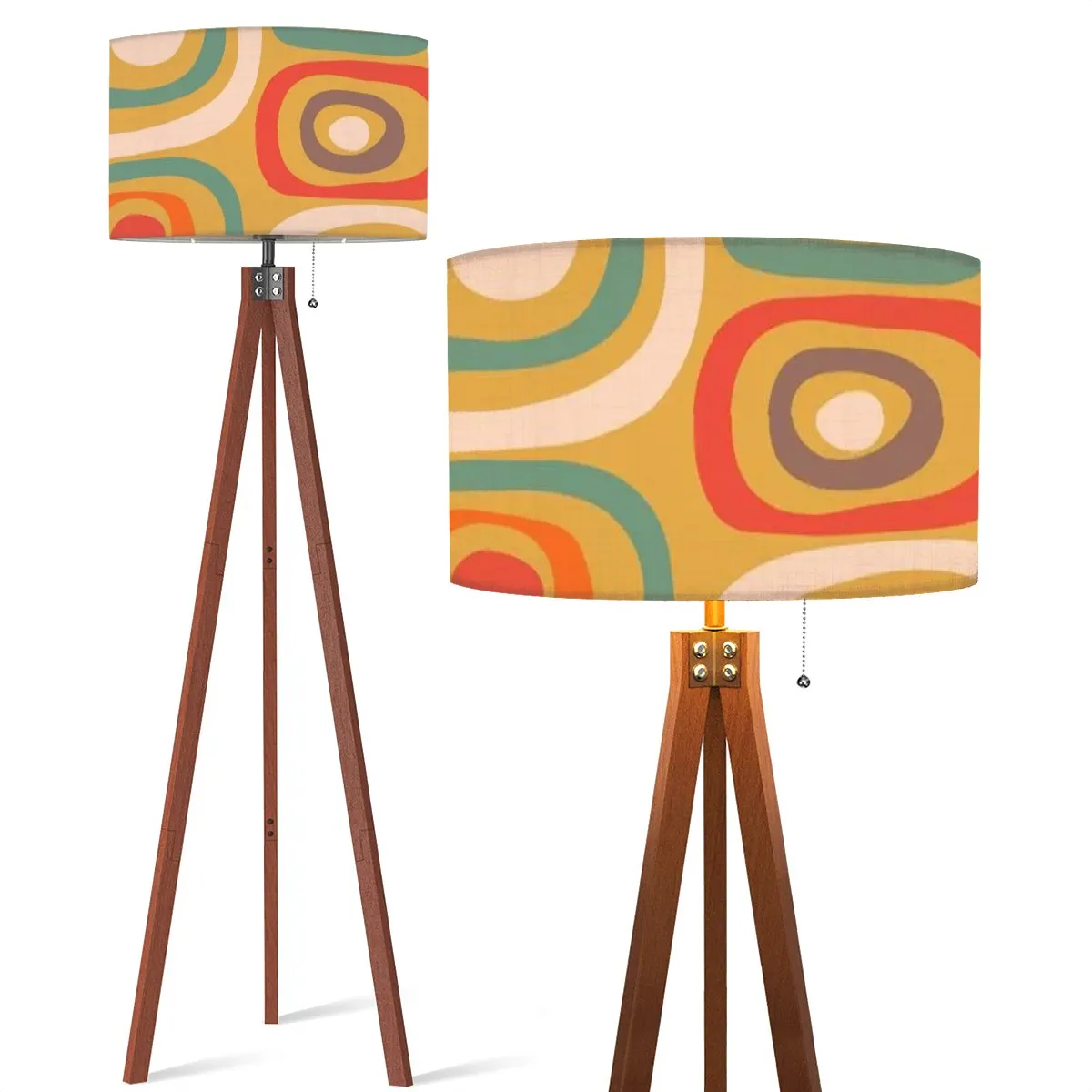 Mid Century Modern Geometric Green, Teal, Orange Mod Tripod Floor Lamp