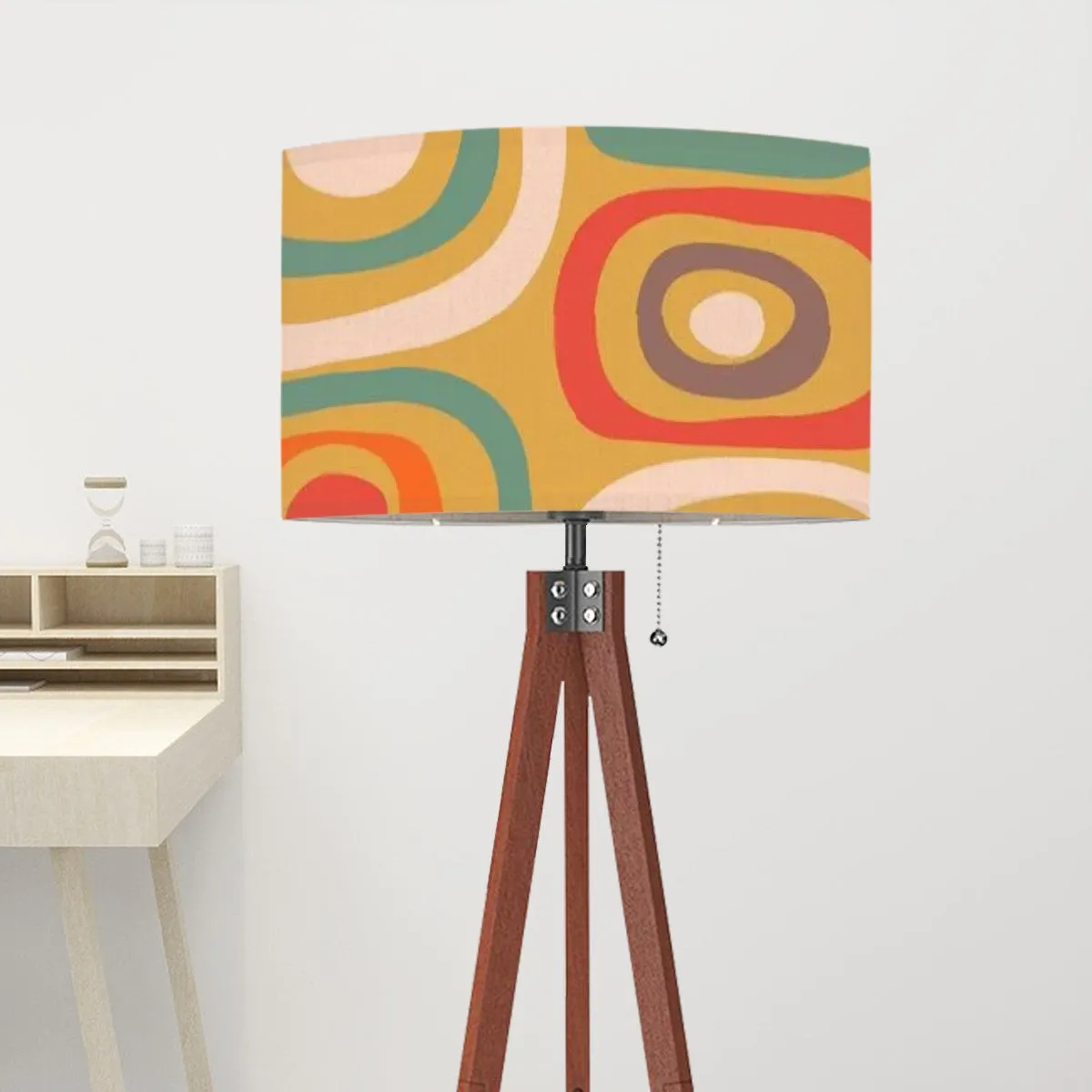 Mid Century Modern Geometric Green, Teal, Orange Mod Tripod Floor Lamp