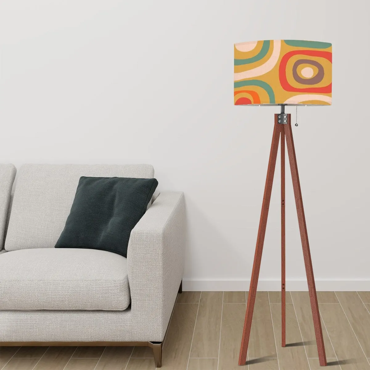 Mid Century Modern Geometric Green, Teal, Orange Mod Tripod Floor Lamp