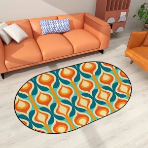 Mid Century Modern Groovy Mod, Teal, Aqua Orange Groovy Oval Rug