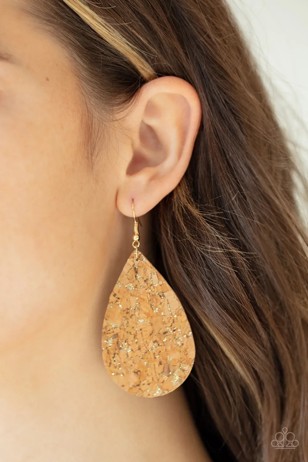 Open Door Jewelry - CORK It Over - Gold Earrings - Paparazzi Accessories