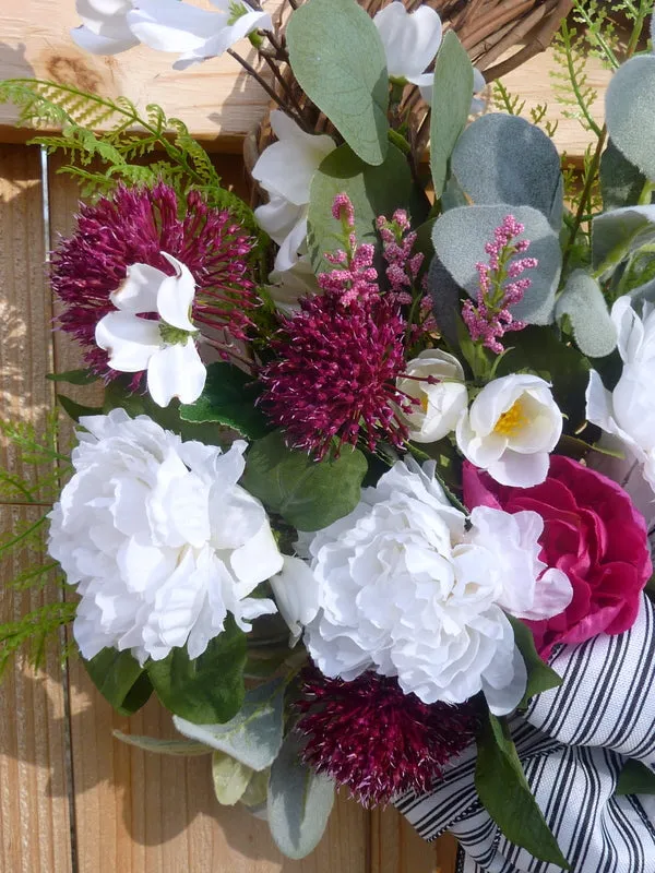 Peony Wreath for Spring, Fuchsia and Pink Front door decor