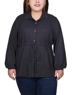 Plus Size Long Dolman Sleeve Drawstring-Waist Tunic Top