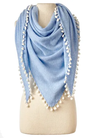 Pom-Pom Triangle Wrap - Sky/Ivory