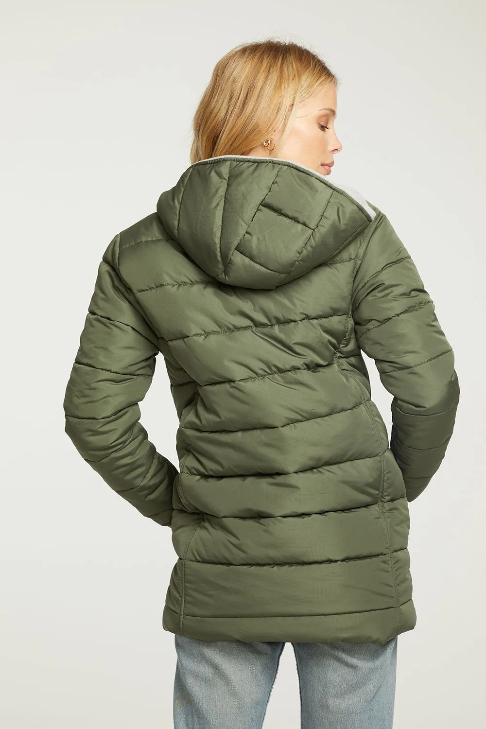 Quilted Hooded Long Puffer Zip Up Jacket