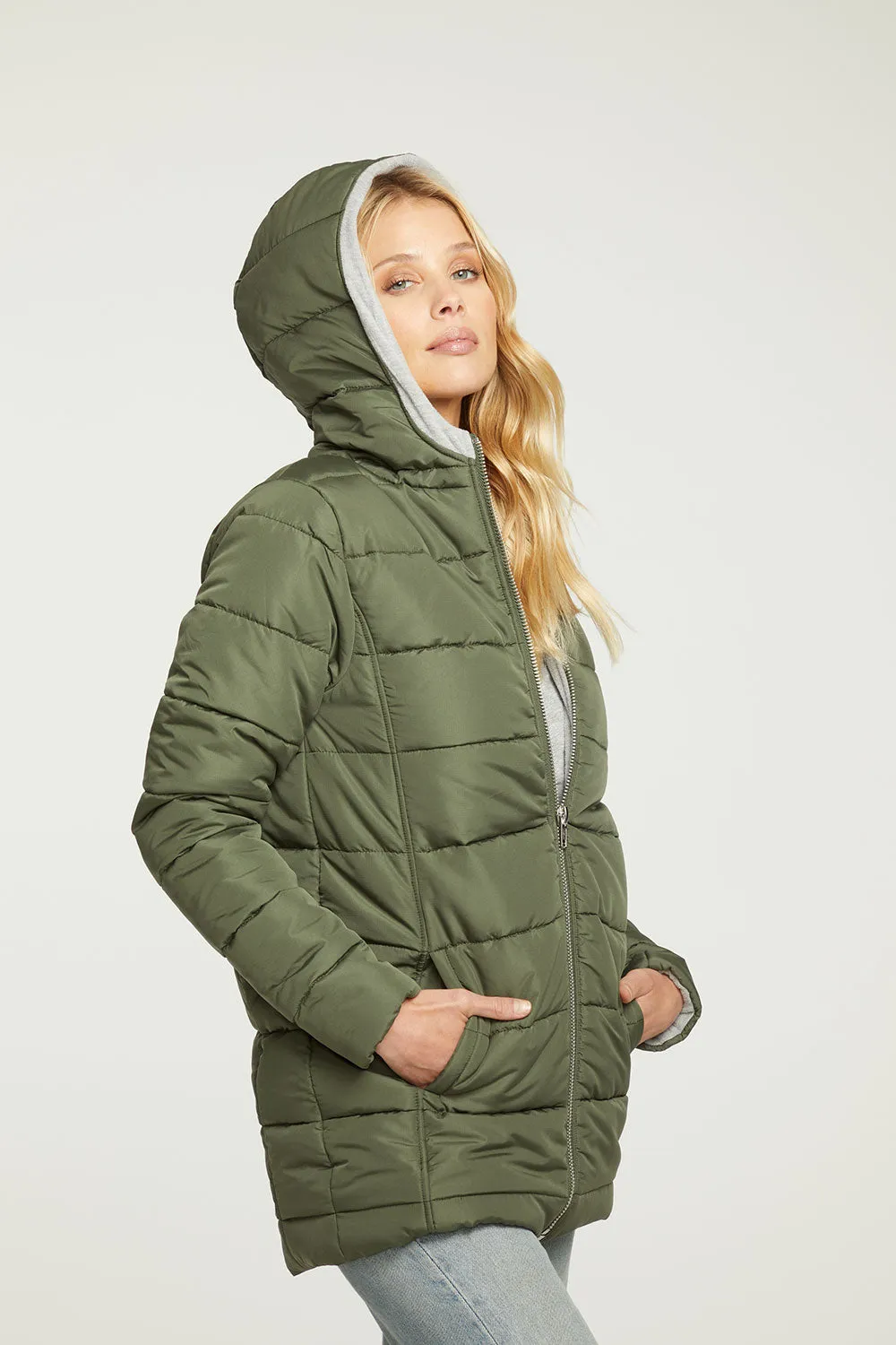 Quilted Hooded Long Puffer Zip Up Jacket