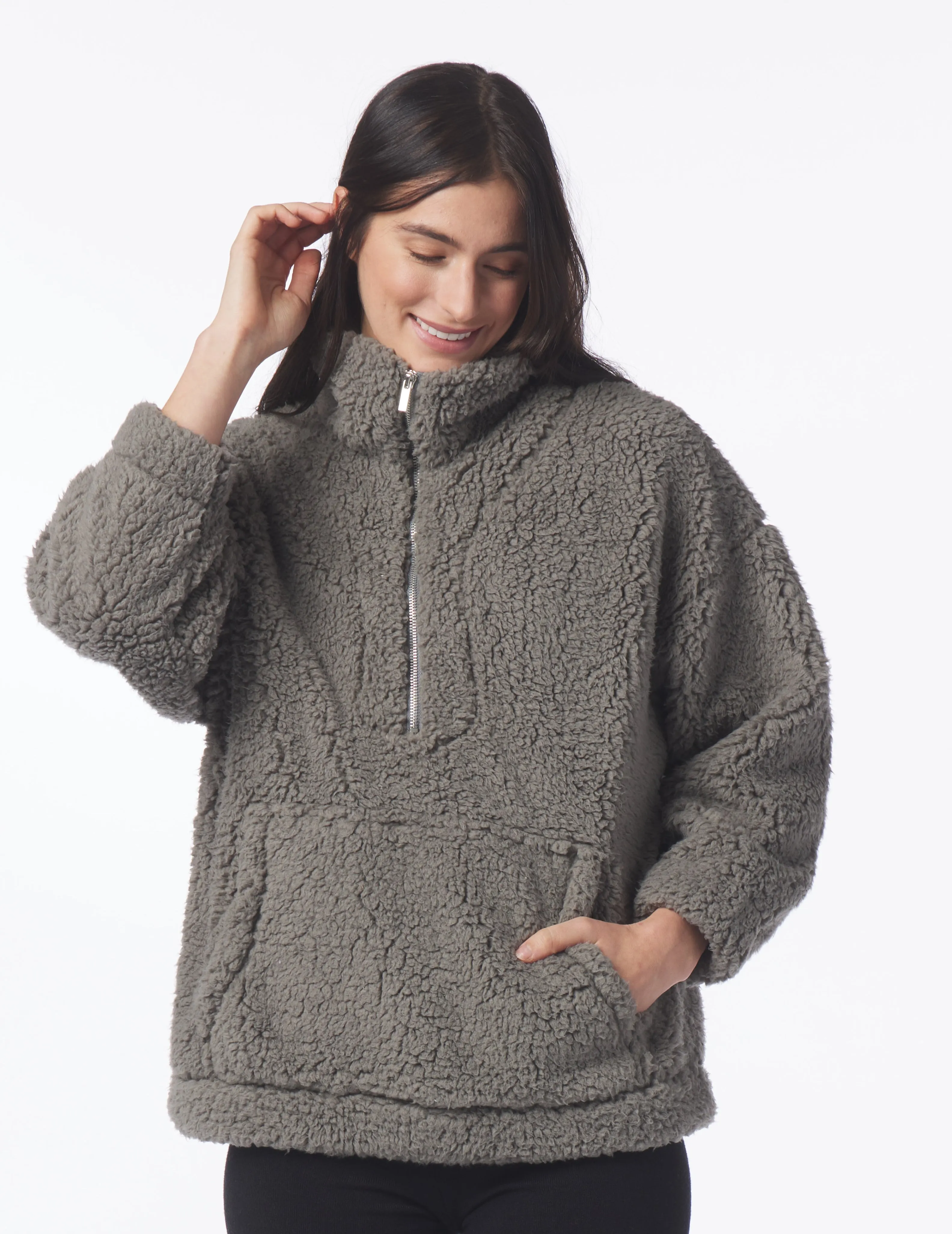 Sherpa Quarter Zip: Silver Fog