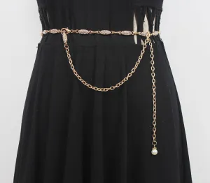 Summer Fashion Women's Simple Versatile Waist Chain Dress With Skirt Metal Chain Belt Decoration