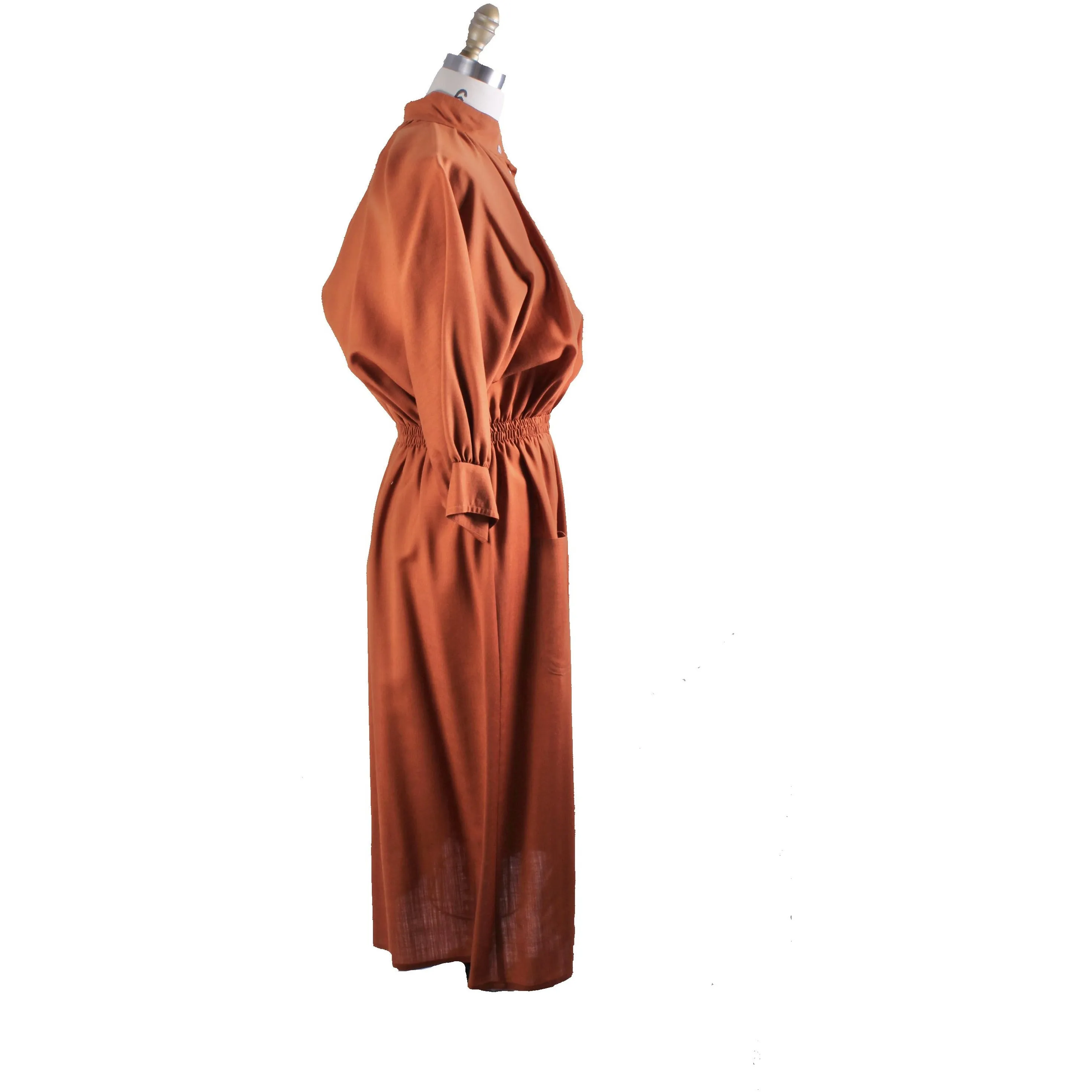 Vintage 1970s Vuokko Designer Cinnamon Wool Voile Shirt Dress Coat M